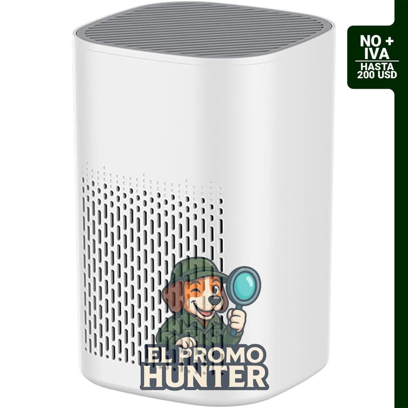 Purificador de aire HEPA de escritorio con sistema de filtración de tres etapas.