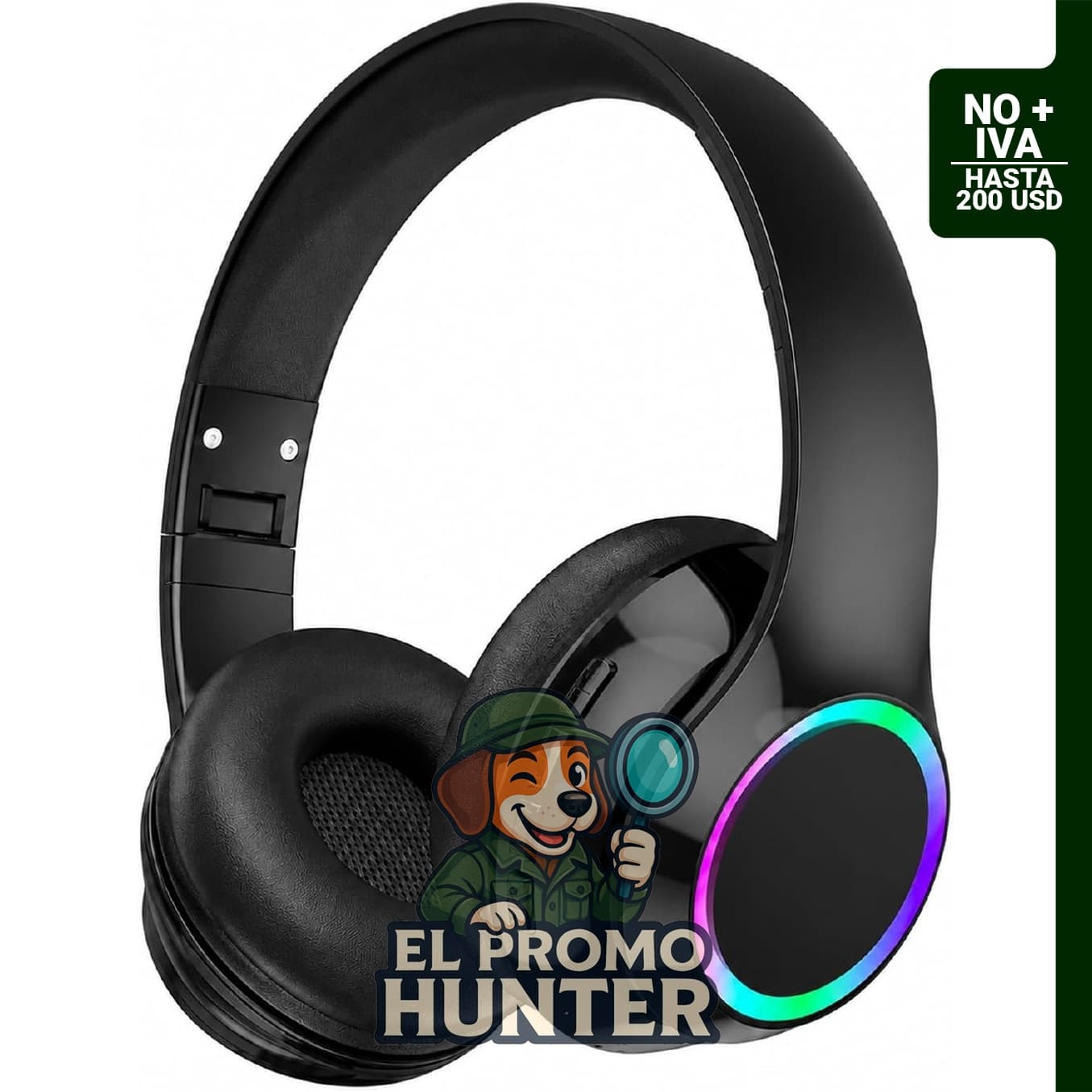Auriculares Bluetooth CYSRALFC, inalámbricos sobre la oreja, plegables, con micrófono y luz RGB.