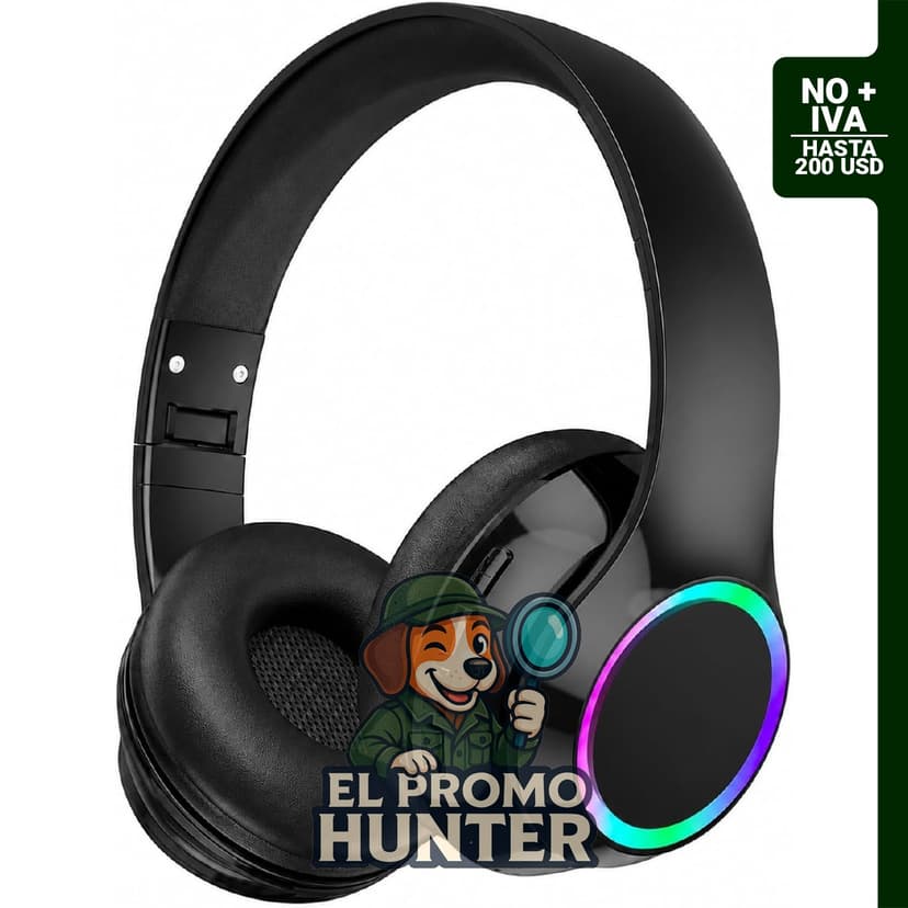Auriculares Bluetooth CYSRALFC, inalámbricos sobre la oreja, plegables, con micrófono y luz RGB.