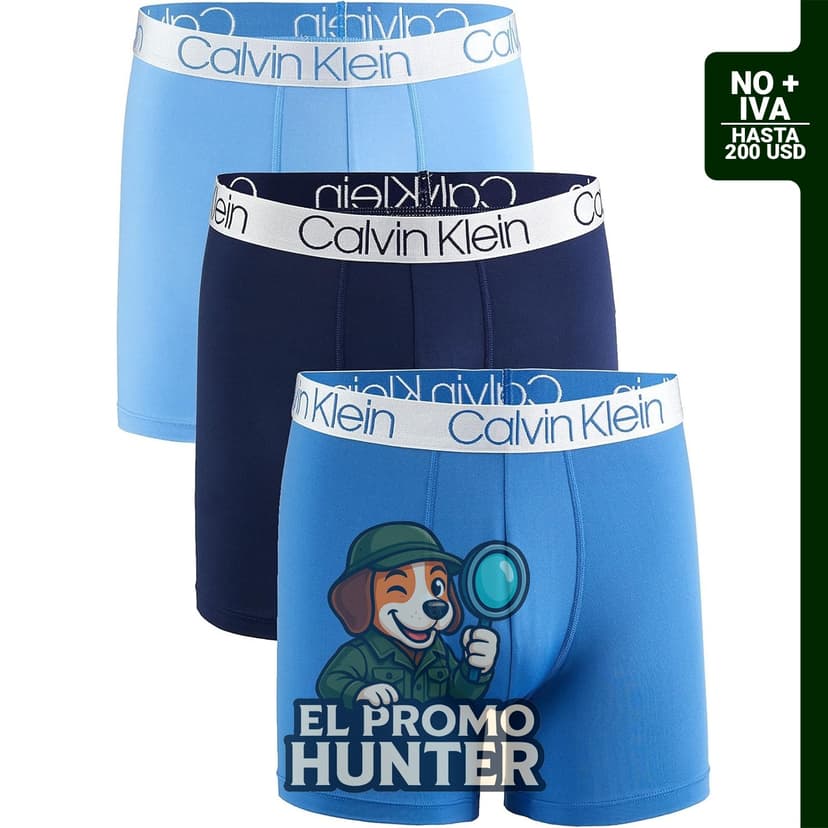 Calzoncillos tipo bóxer de microfibra para hombre, paquete de 3, color azul.