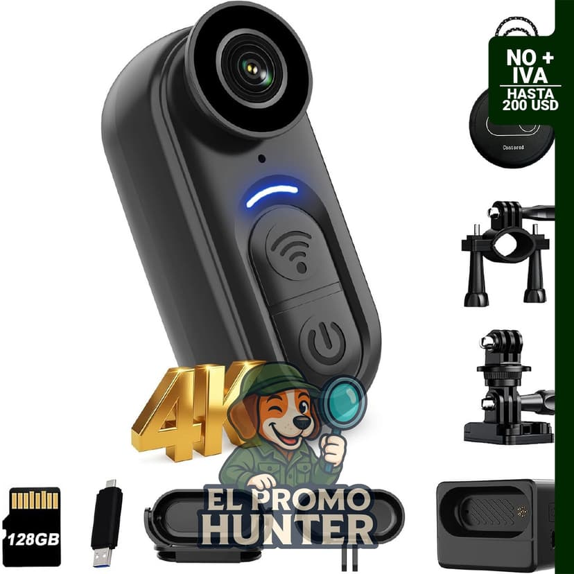 Mini cámara corporal 4K de 128 GB, grabación POV manos libres, diseño compacto portátil.