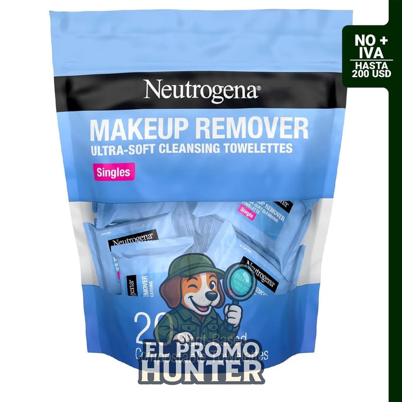 Toallitas desmaquillantes Neutrogena, paquete de 20 unidades.
