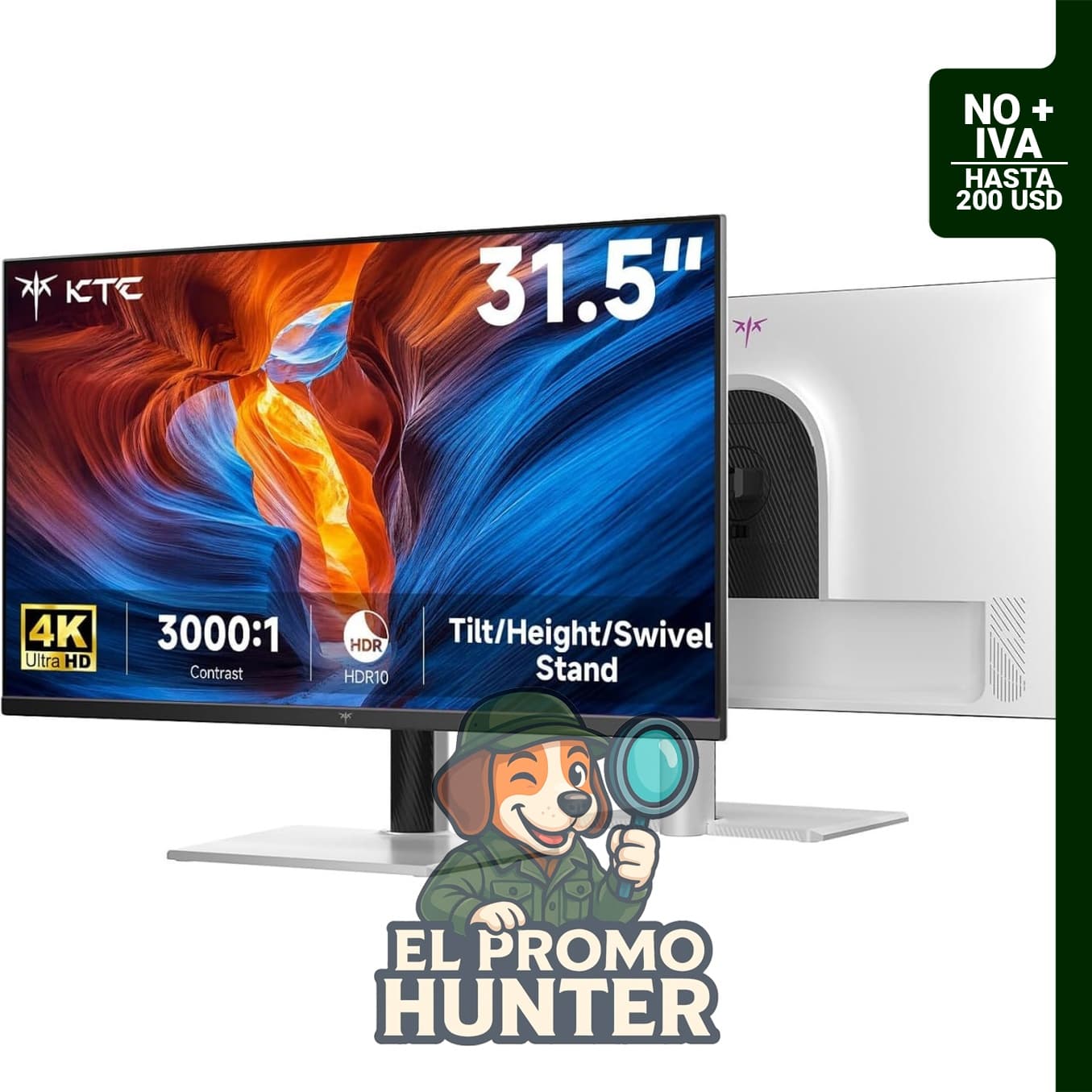 Monitor KTC de 32" (81 cm) 4K UHD, resolución 3840 x 2160, panel HDR VA, contraste 3000:1, 99% sRGB, ajustable.