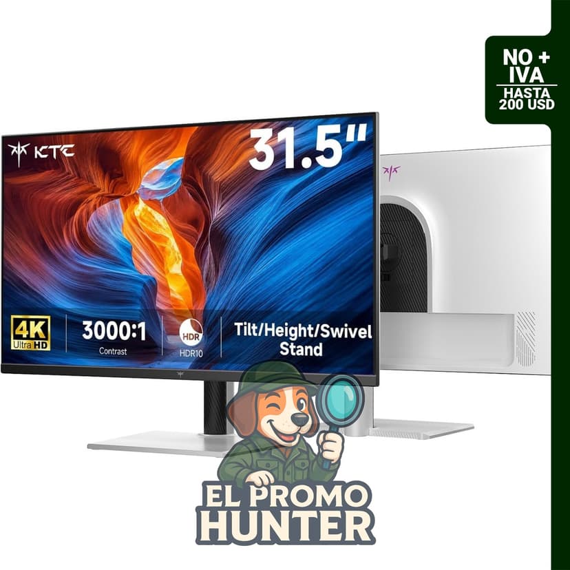 Monitor KTC de 32" (81 cm) 4K UHD, resolución 3840 x 2160, panel HDR VA, contraste 3000:1, 99% sRGB, ajustable.