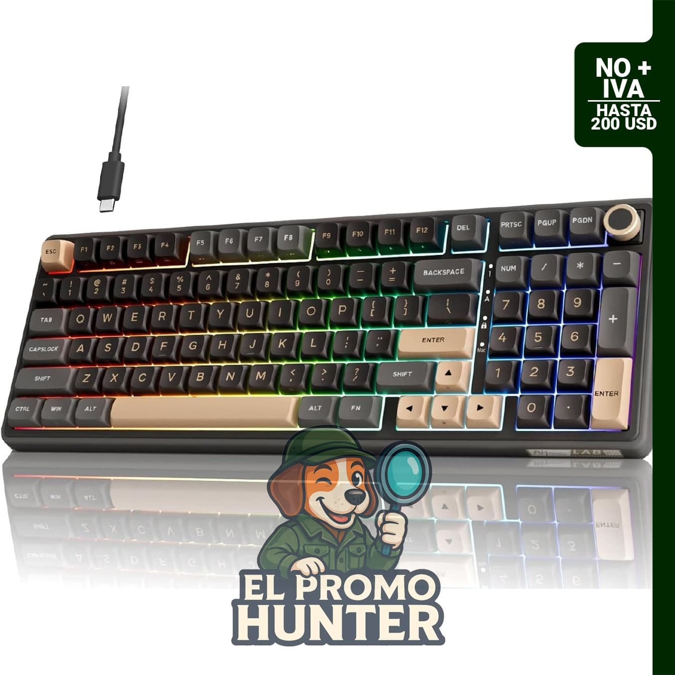Teclado mecánico RK ROYAL KLUDGE R98 Pro, 96% con retroiluminación RGB, teclado numérico y perilla de volumen.