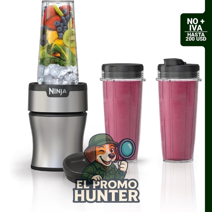 Licuadora personal Ninja BN301 con motor de 900 W, incluye 3 tazas de 20 oz y tapas.