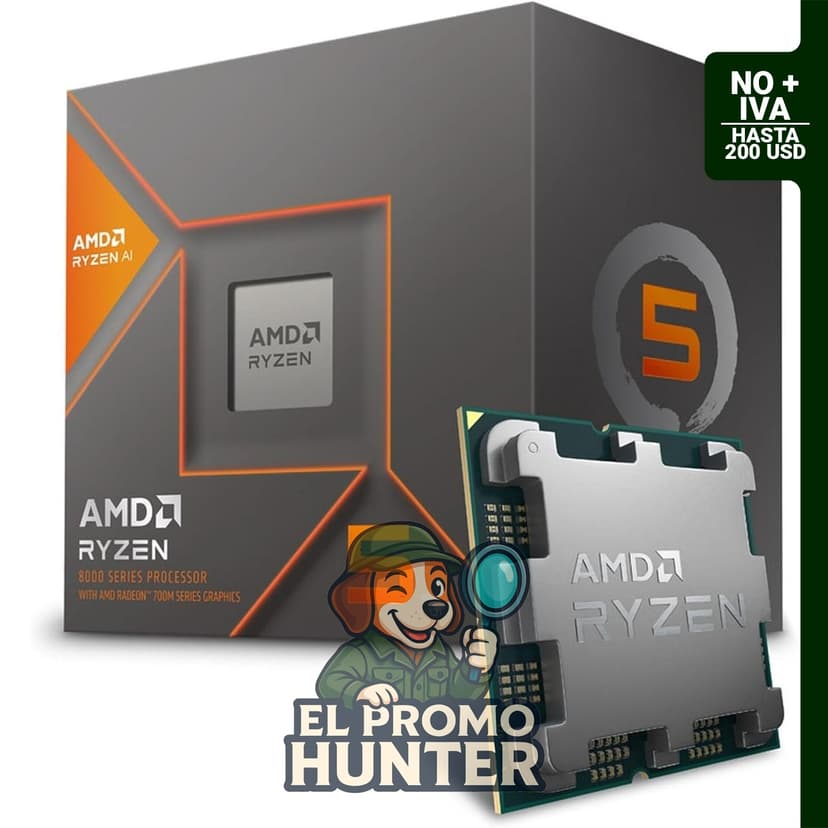 Procesador AMD Ryzen 5 8600G, 6 núcleos, 12 hilos, frecuencia base de 3.2 GHz y turbo de 4.4 GHz.