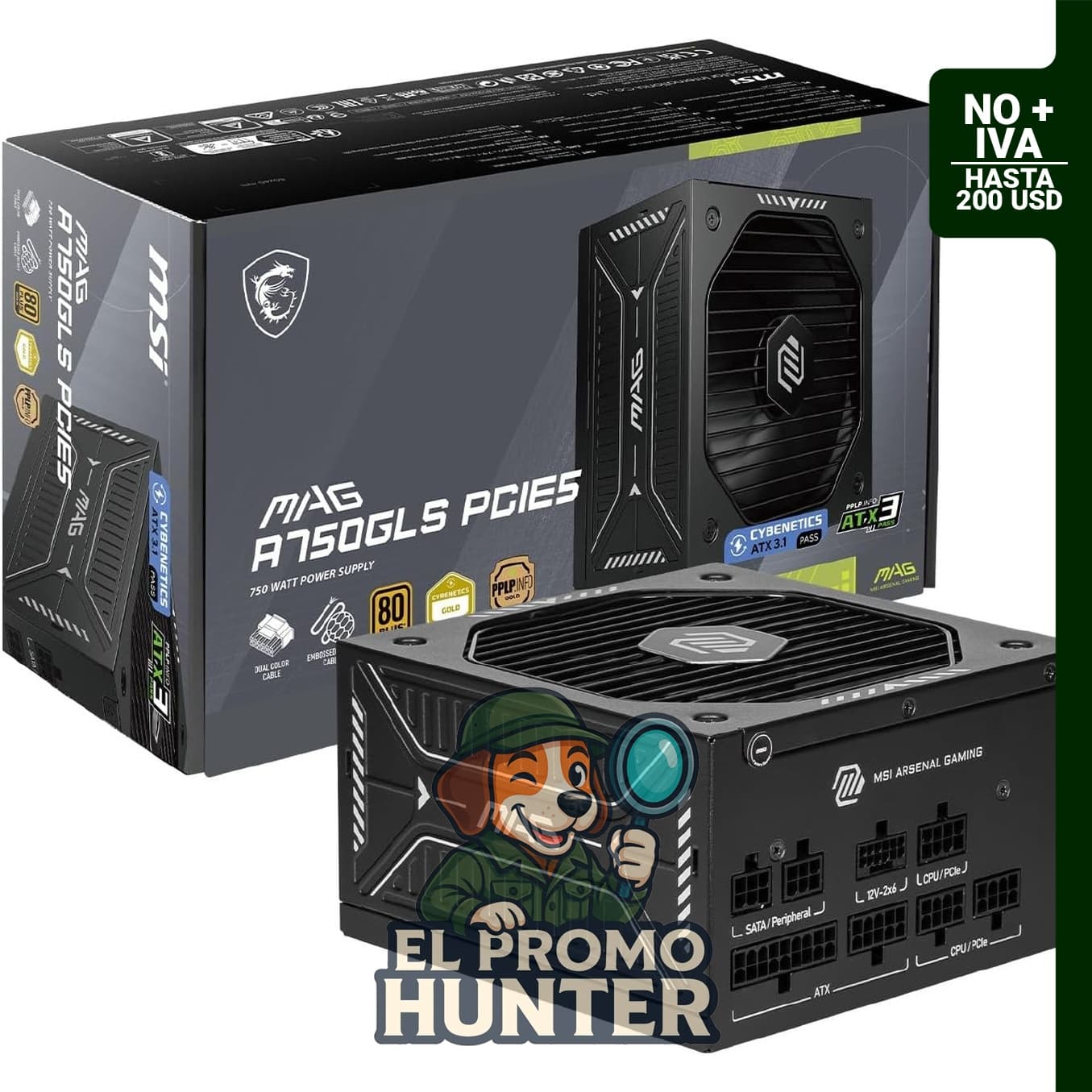 Fuente de alimentación modular de 750 W, 80+ Gold, compatible con ATX 3.1 y PCIe 5.1.
