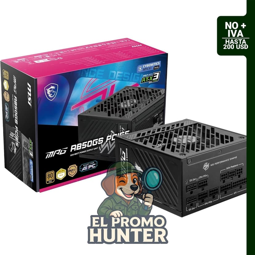 Fuente de alimentación modular MSI MPG A850GS de 850 W, 80+ Gold, compatible con ATX 3.1 y PCIe 5.1.