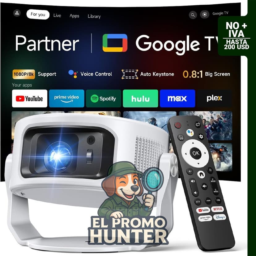 Mini proyector con Google TV y tiro ultracorto.