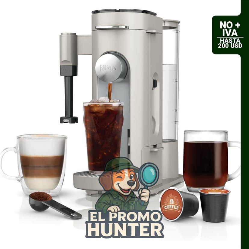 Cafetera Ninja Pod & Grounds, compatible con cápsulas K-Cup, depósito de 1.65 L, espumador de leche integrado.