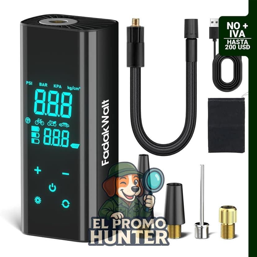 Inflador de neumáticos portátil, compresor de aire inalámbrico de 150 PSI con pantalla táctil y luz LED.