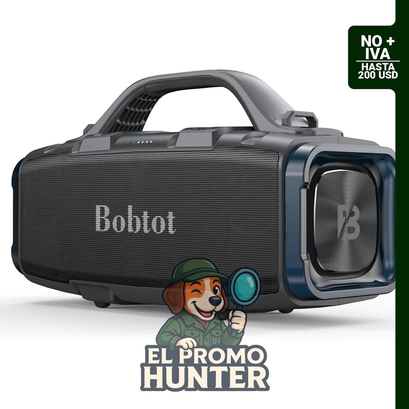 Altavoz Bluetooth Bobtot de 60W, resistente al agua IPX6, batería de 8800mAh, con conectividad TWS, TF y AUX.