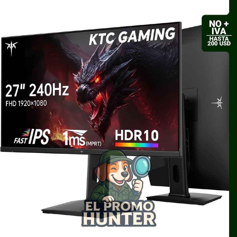 Monitor KTC de 27" (68.58 cm) FHD 1080p, 240Hz, Fast IPS, con sincronización adaptativa, HDR, y montaje VESA.