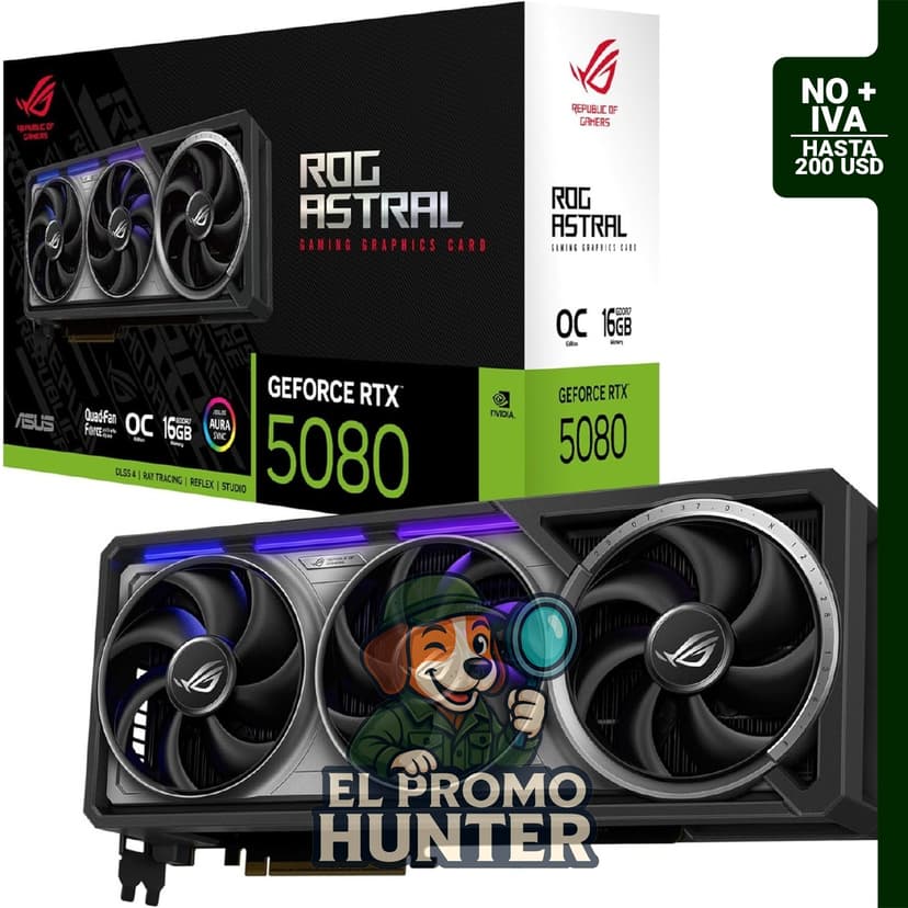Tarjeta gráfica ASUS ROG Astral NVIDIA GeForce RTX™ 5080, 16GB GDDR7, PCIe® 5.0, HDMI®/DP 2.1, 3.8 ranuras.