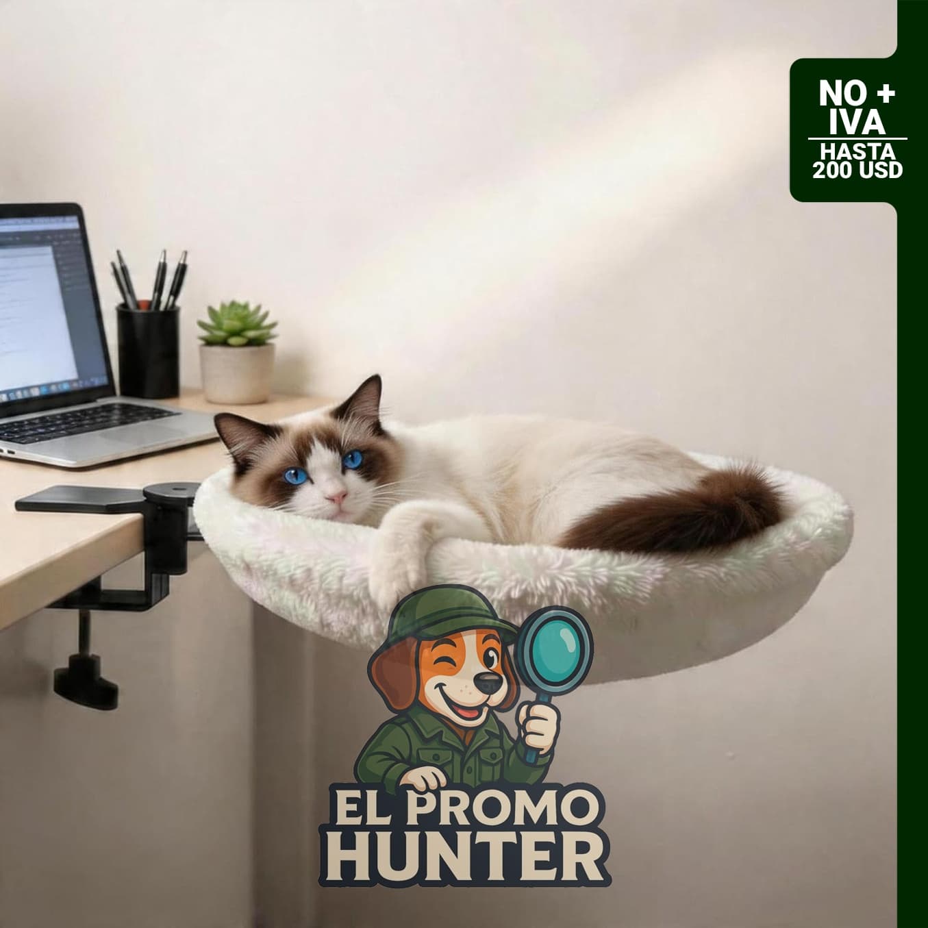 Cama para gatos de escritorio con 2 camas de repuesto, fundas de piel sintética extraíbles y fácil instalación.