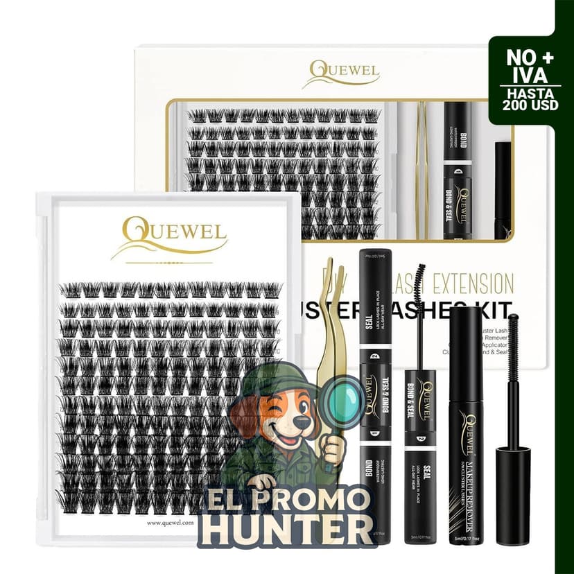 Kit de racimos de pestañas QUEWEL, incluye 144 racimos y herramienta aplicadora.