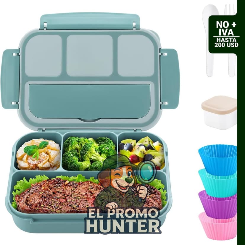 Lonchera Bento QQKO de 40.6 fl oz (1.2 L) con 4 compartimentos, apta para microondas y lavavajillas.
