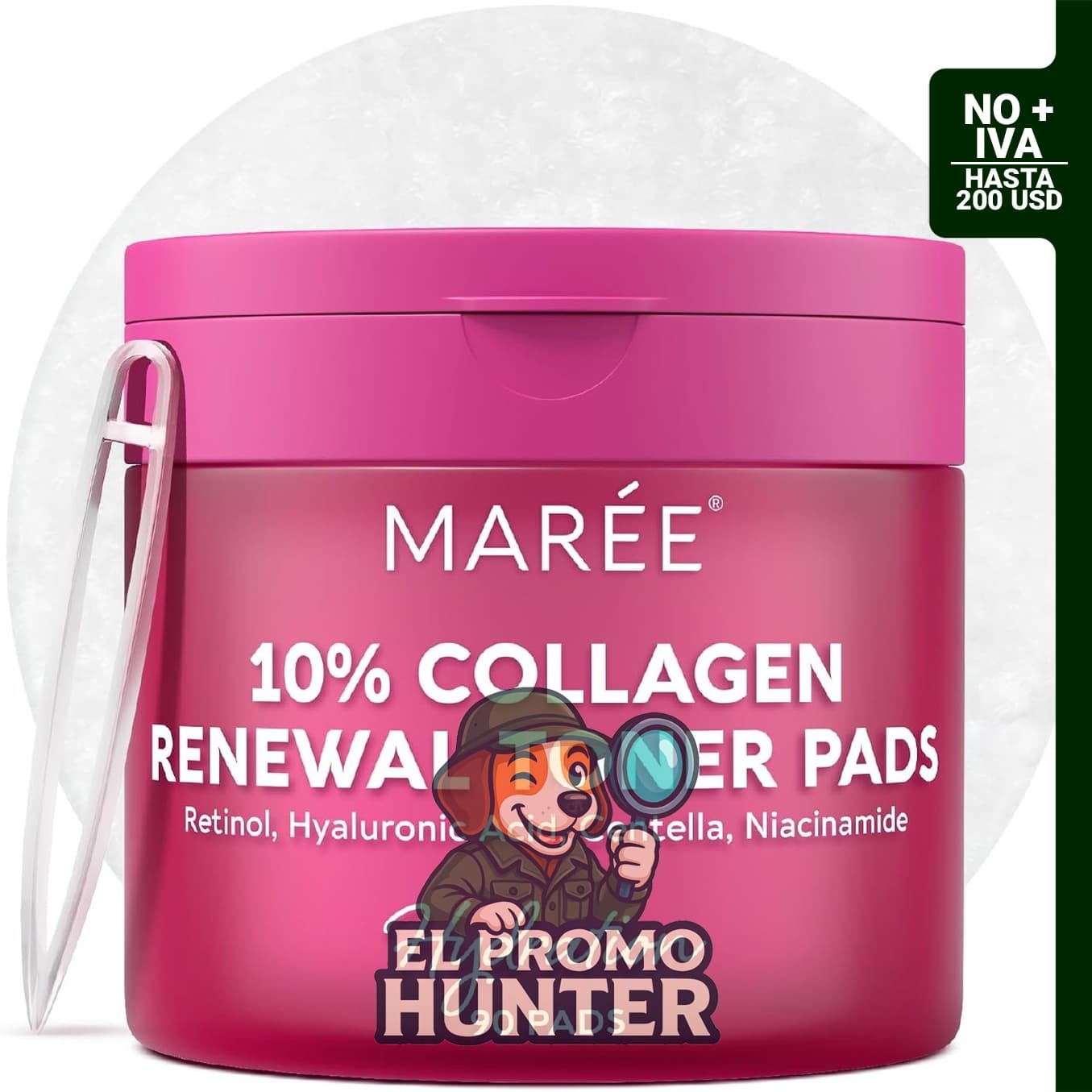 Almohadillas de colágeno con retinol para tonificación e hidratación de la piel.