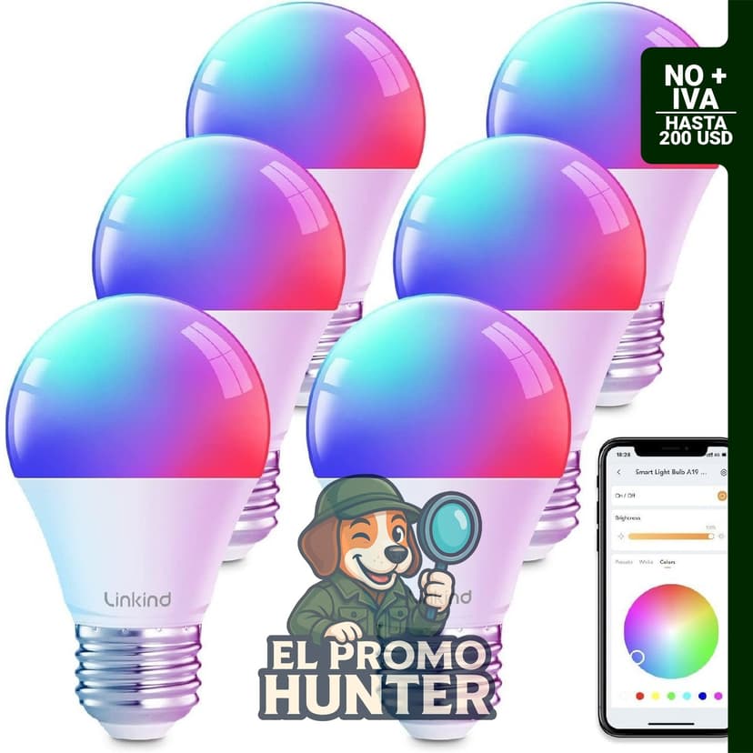 Bombillas inteligentes LED A19 E26 regulables, compatibles con Alexa y Google Home, 800 lm, 60 W, 6 unidades.