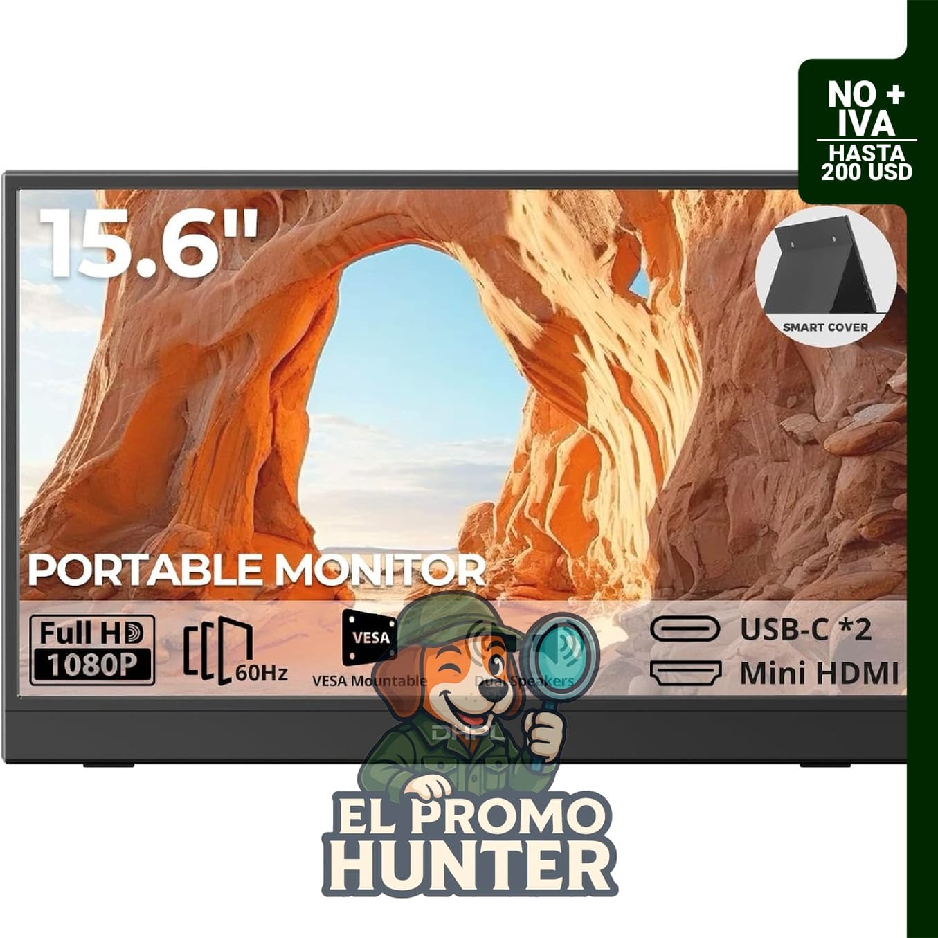 Monitor portátil de 15.6" (39.6 cm) 1080P FHD, con conexión USB-C y HDMI, ideal como segunda pantalla.