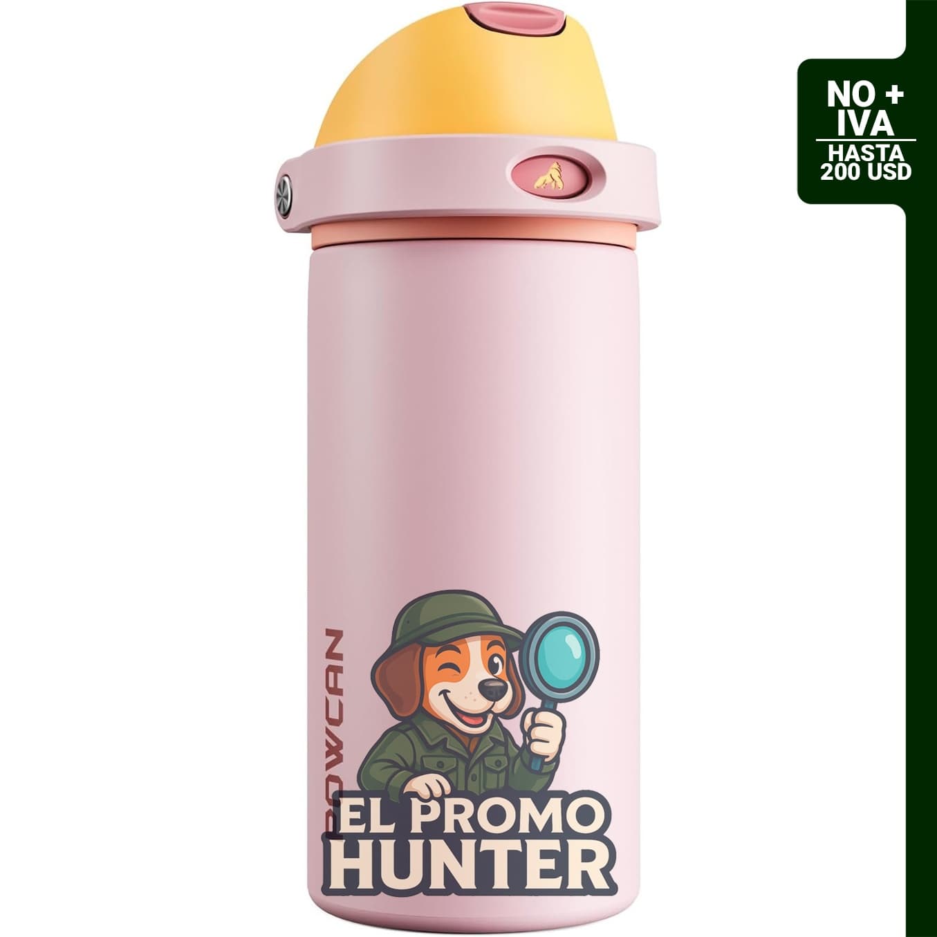 Botella de agua aislada de 532 ml con boquilla de botón y popote deslizante, acero inoxidable.