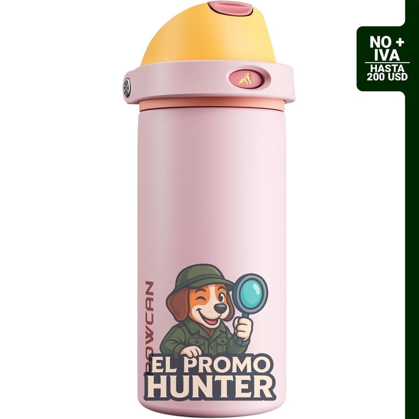 Botella de agua aislada de 532 ml con boquilla de botón y popote deslizante, acero inoxidable.