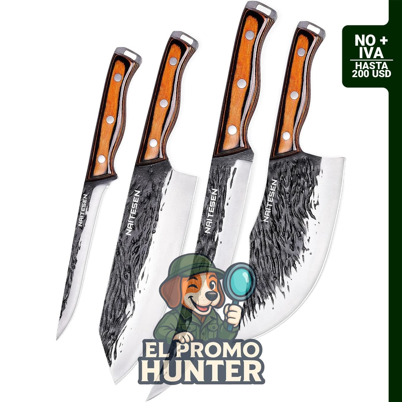 Juego de cuchillos de cocina serbios, incluye cuchillo de carnicero y cuchillo deshuesador.