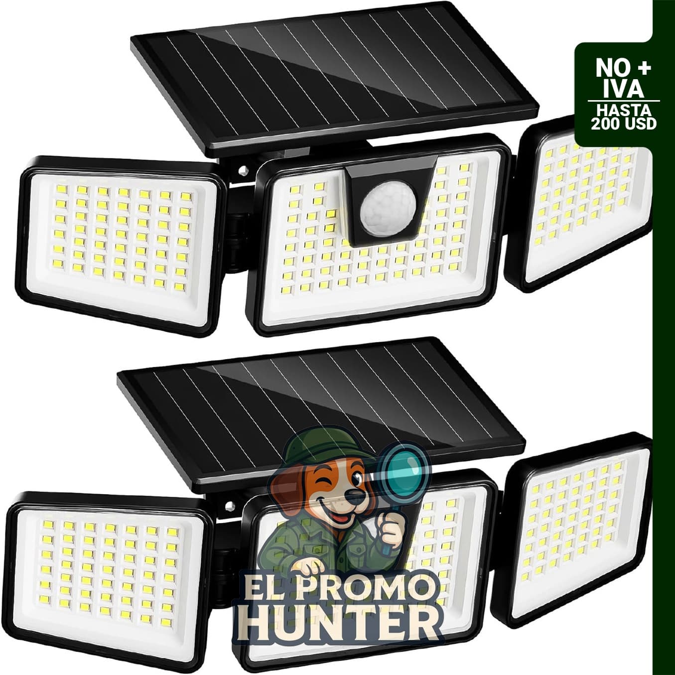 Luces solares para exteriores con 156 LEDs y 3 cabezales ajustables, IP65 a prueba de agua, 6500K.