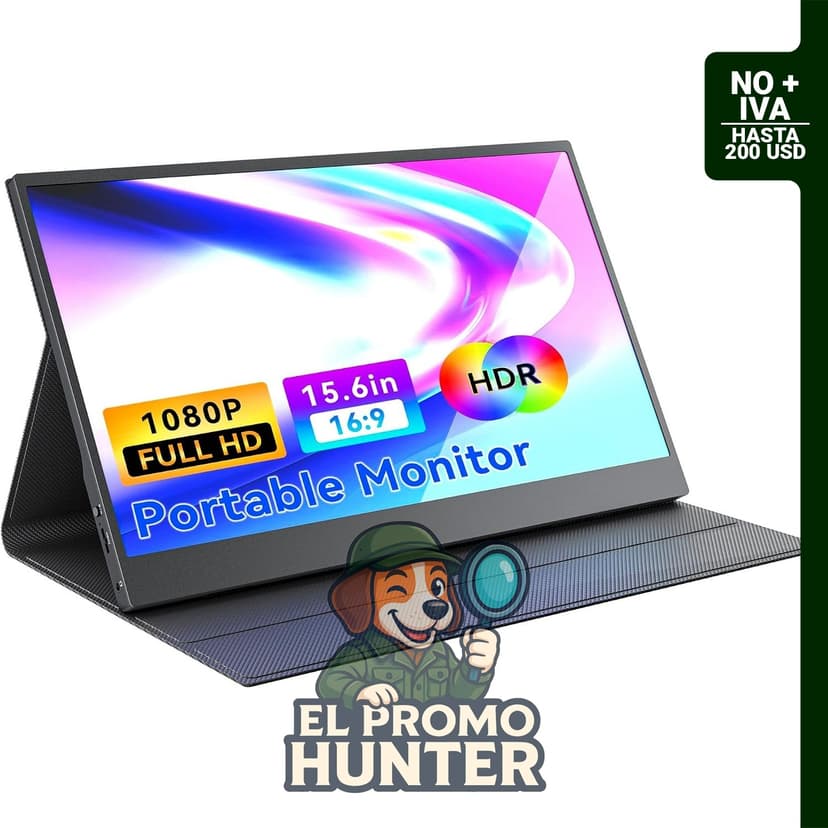Monitor portátil de 15.6" (39.6 cm) FHD 1080P IPS, con conectividad USB C y HDMI.