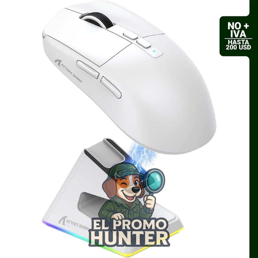 Mouse inalámbrico para juegos ATTACK SHARK X6, con base de carga RGB magnética, sensor PixArt PAW3395 y 26K DPI.