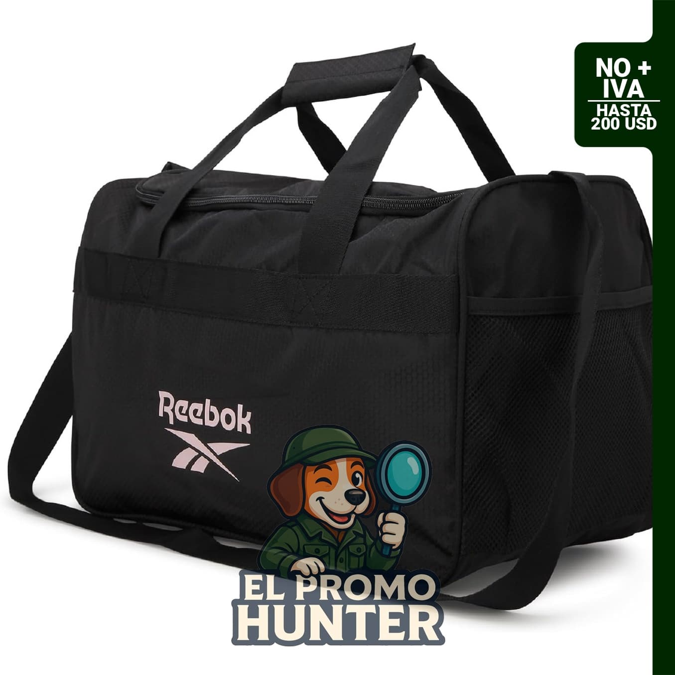 Bolsa de deporte Reebok, compacta, con correa ajustable y compartimento principal espacioso, incluye bolsillos interiores y exteriores.