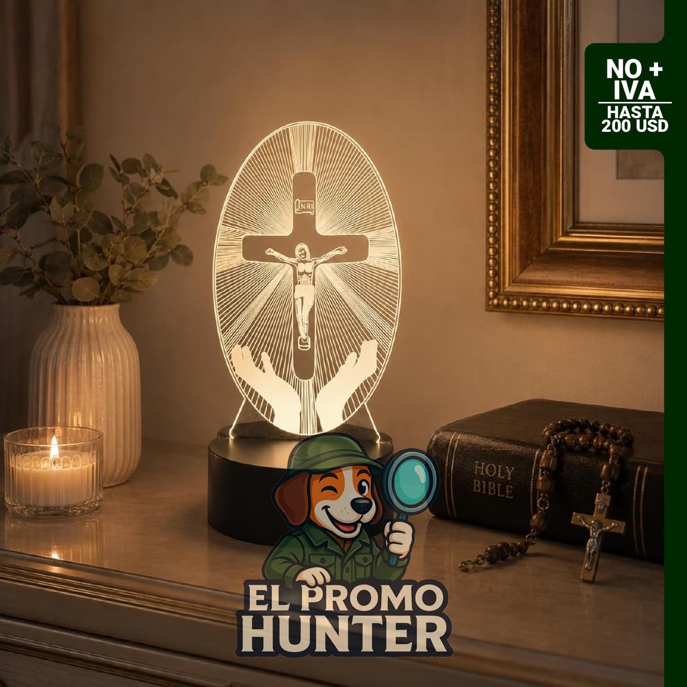 Luz nocturna 3D Jesús Cruz con control remoto, lámpara LED.