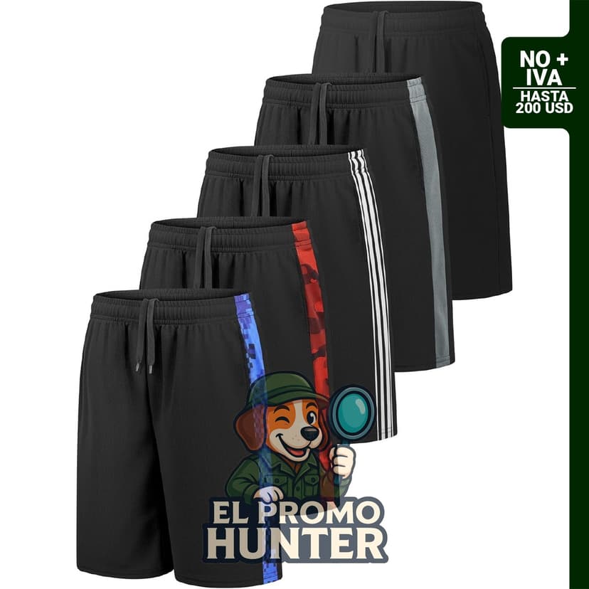 Pack de 5 pantalones cortos deportivos para niños, material de rápido secado, incluye bolsillos.