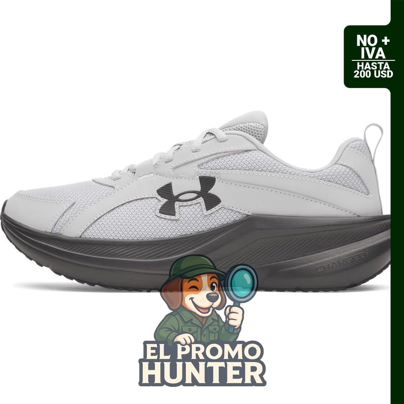 Zapatillas de running Under Armour Charged+ Assert 11 para hombre, color gris/negro, talla 10 US.