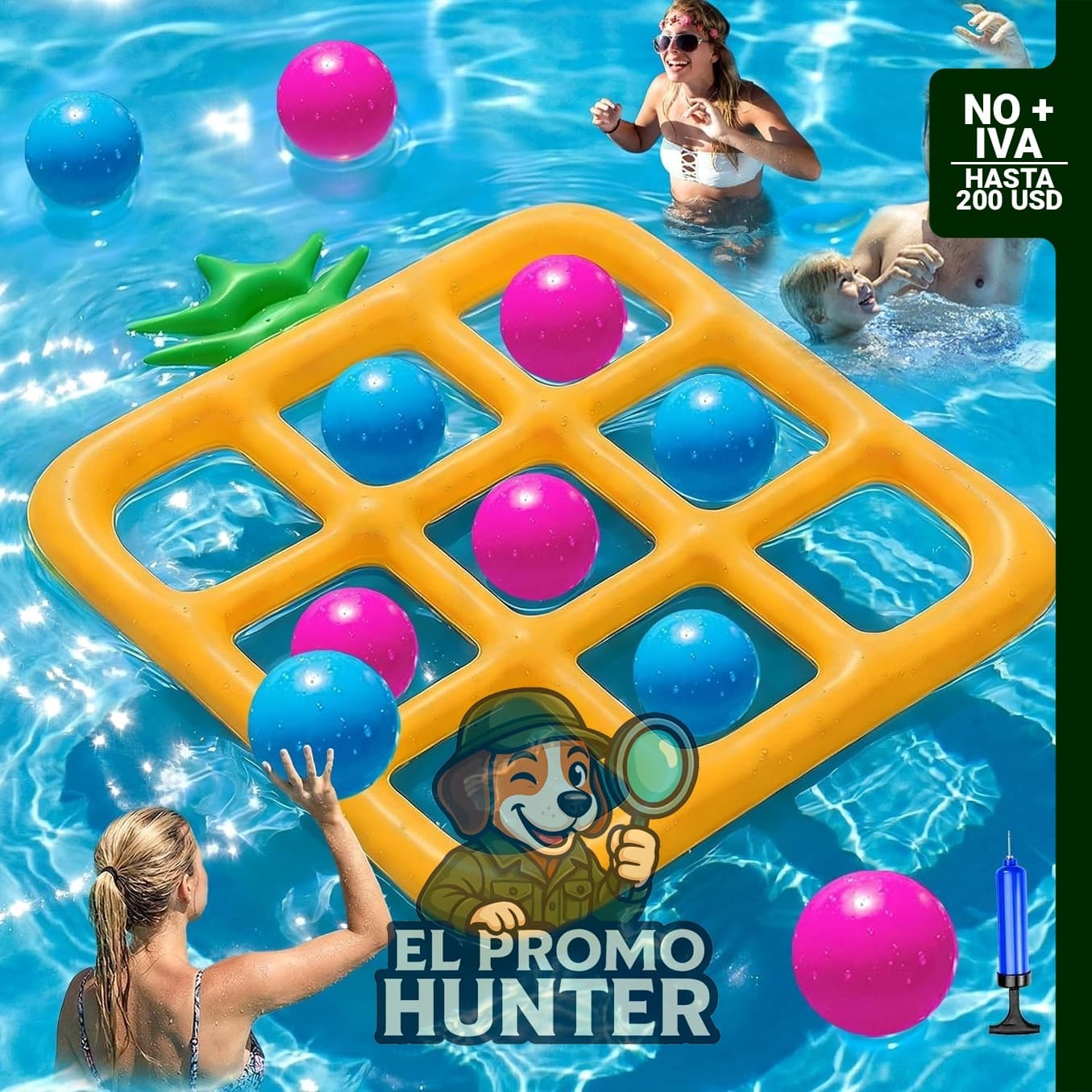 Juego de piscina gigante Tic Tac Toe flotante con 10 pelotas.