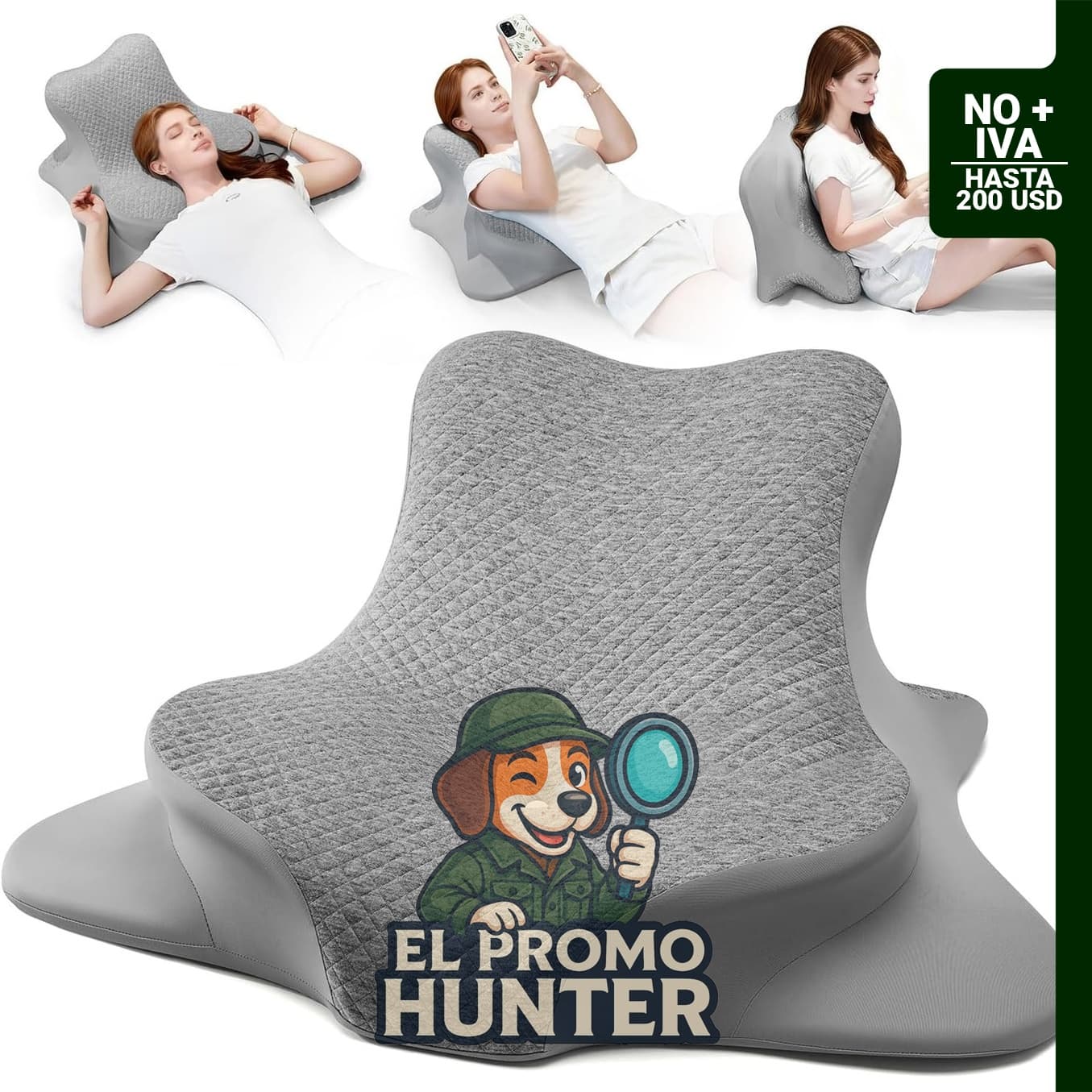Cojín ergonómico de espuma de memoria para lectura en cama, soporte para cuello y espalda.