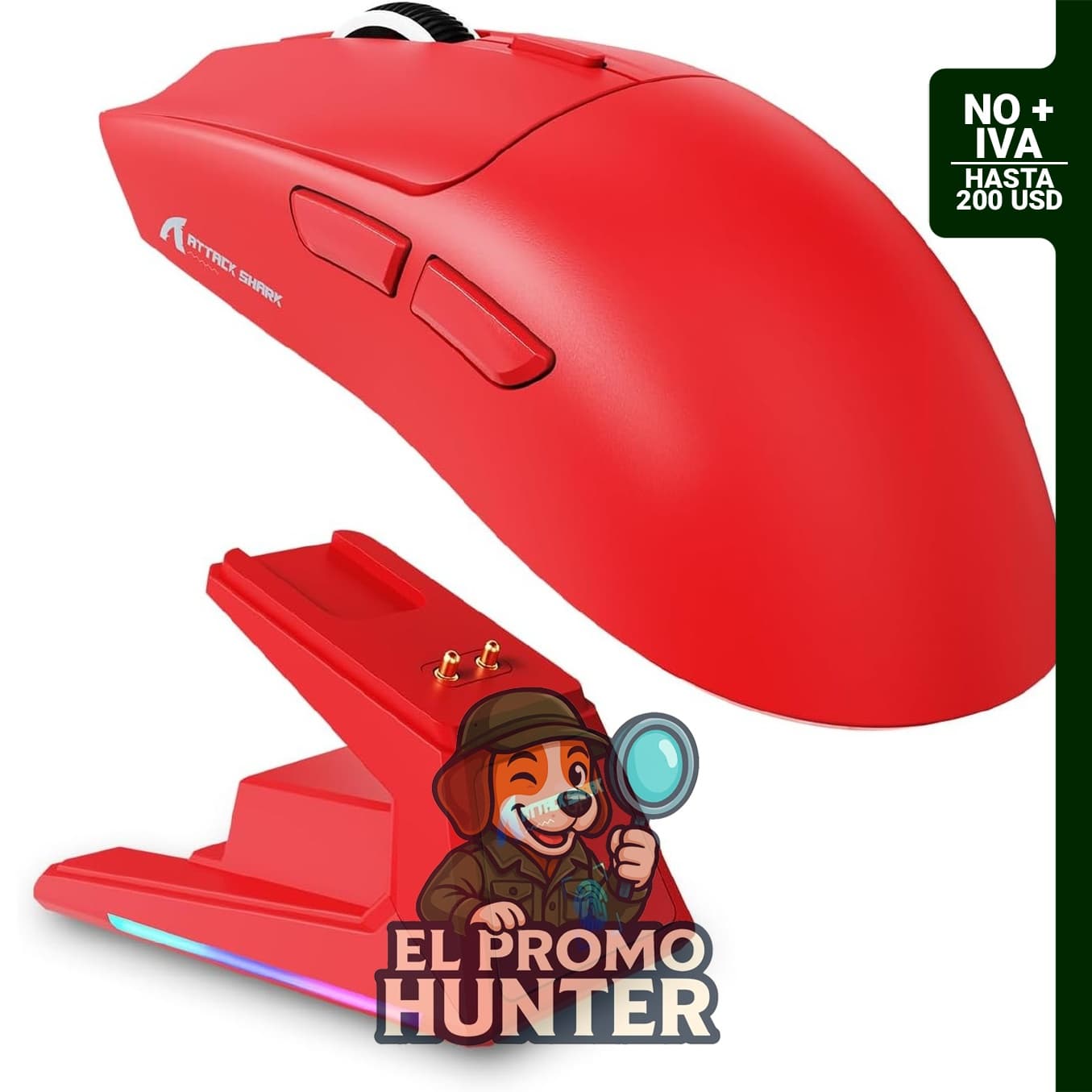 Mouse inalámbrico con sensibilidad de hasta 40,000 DPI y base RGB.