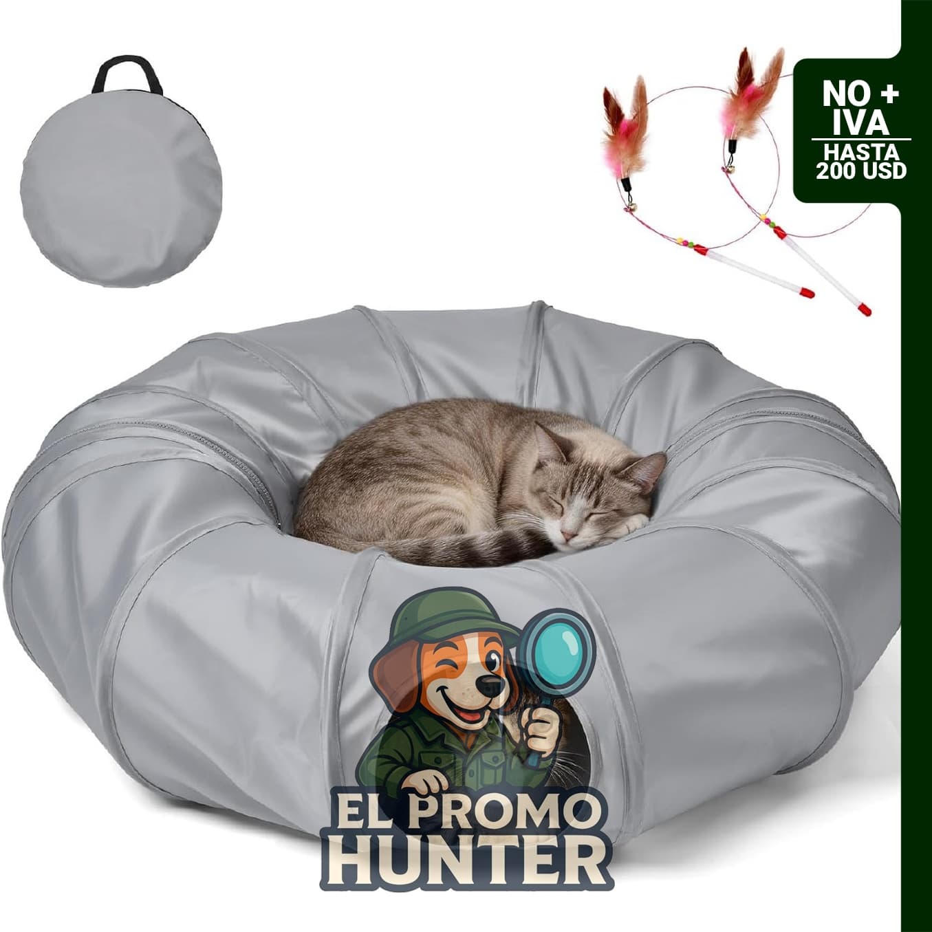 Cama túnel plegable 3 en 1 para gatos, diseño versátil.