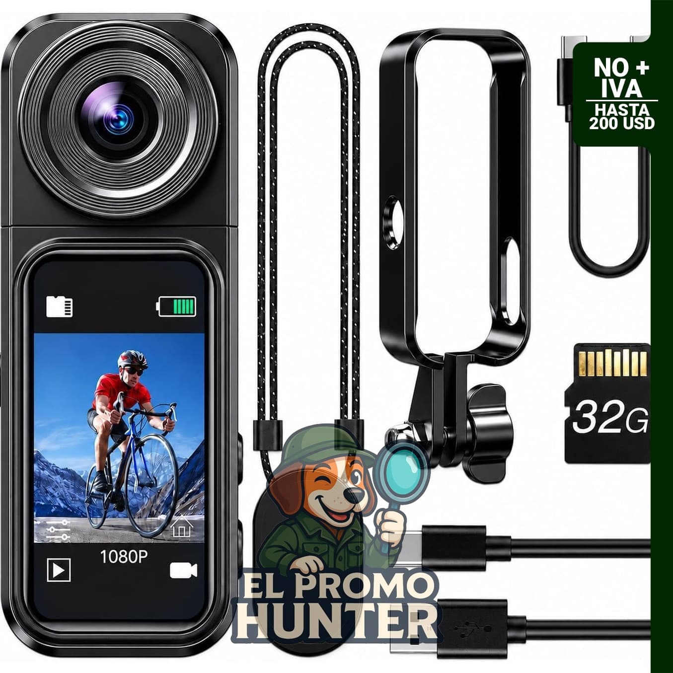 Mini cámara corporal 1080p con pantalla y 32 GB de almacenamiento.