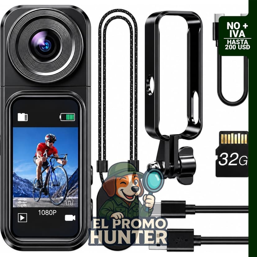 Mini cámara corporal 1080p con pantalla y 32 GB de almacenamiento.