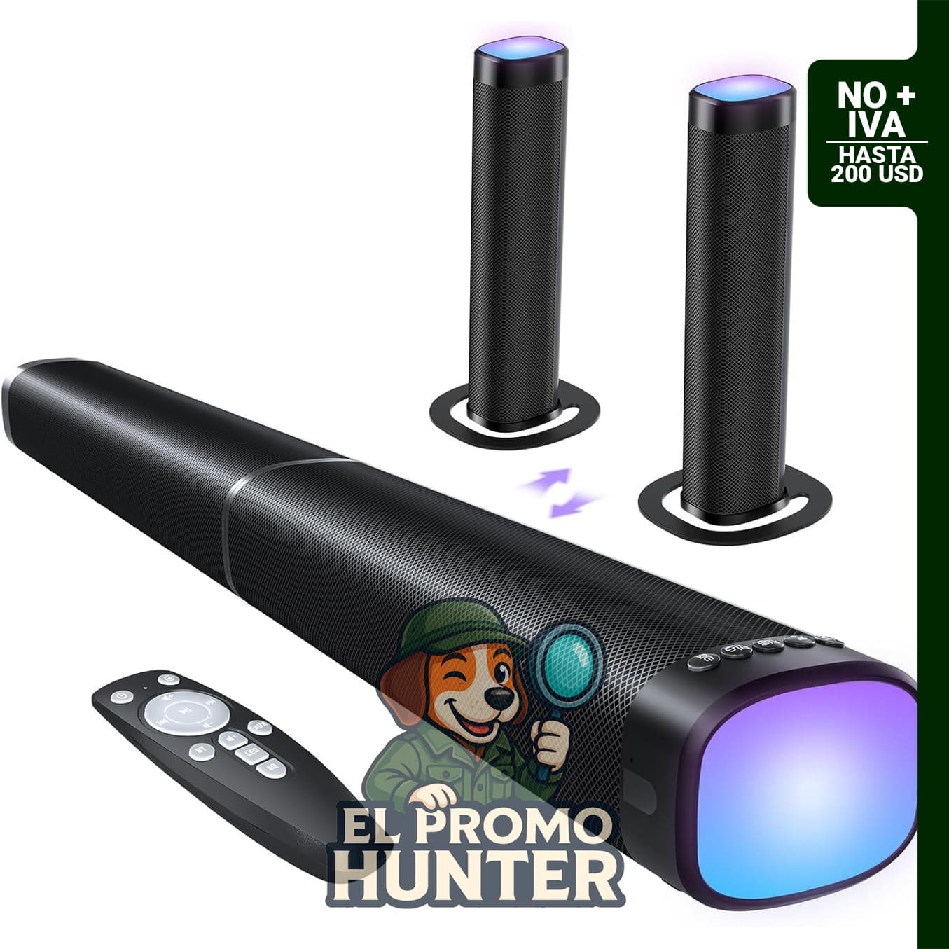 Barra de sonido FHNFHN de 100 W con conectividad Bluetooth 5.3 y efectos de luz RGB.