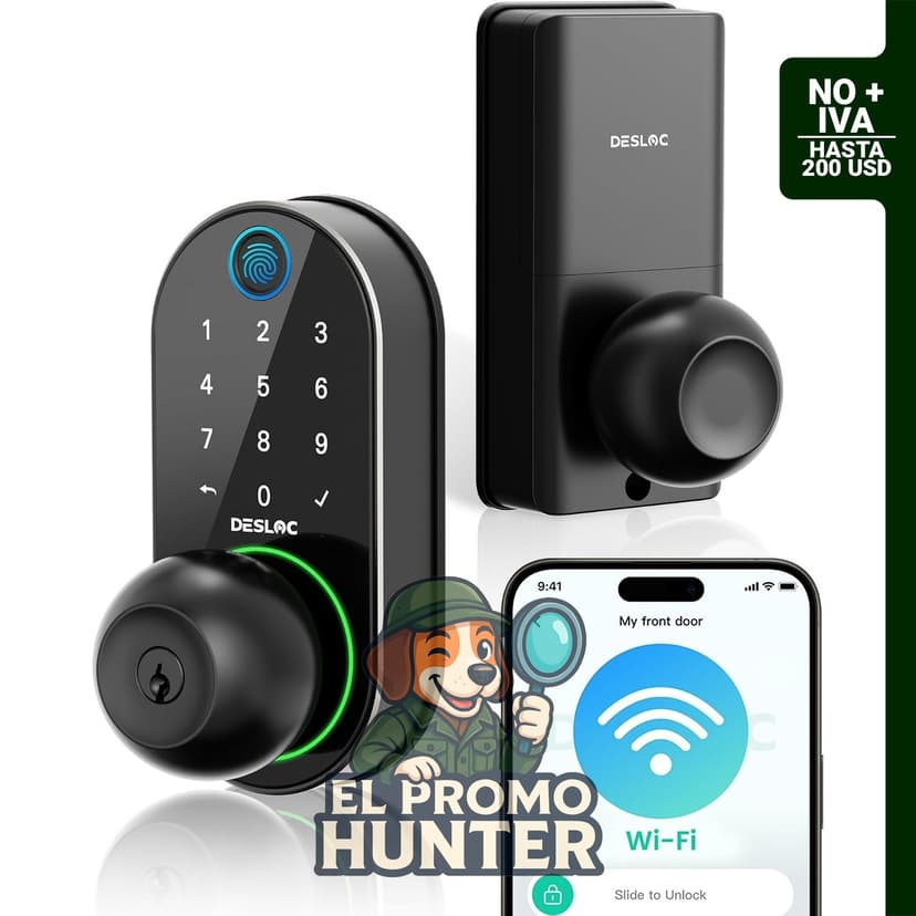 Cerradura inteligente WiFi con huella dactilar y teclado numérico.