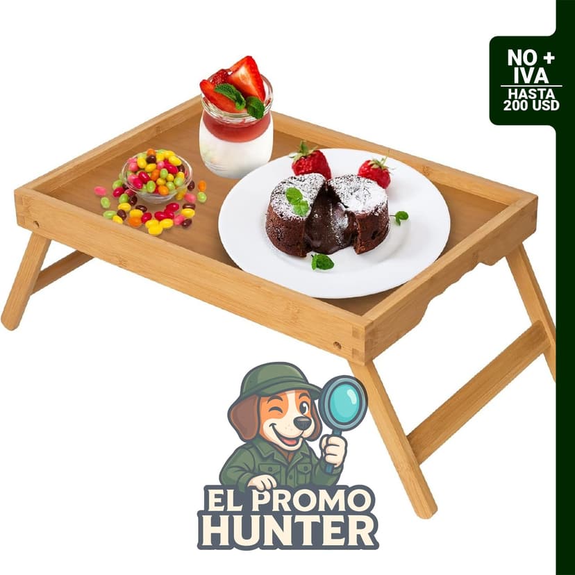 Bandeja de bambú con patas plegables para cama.