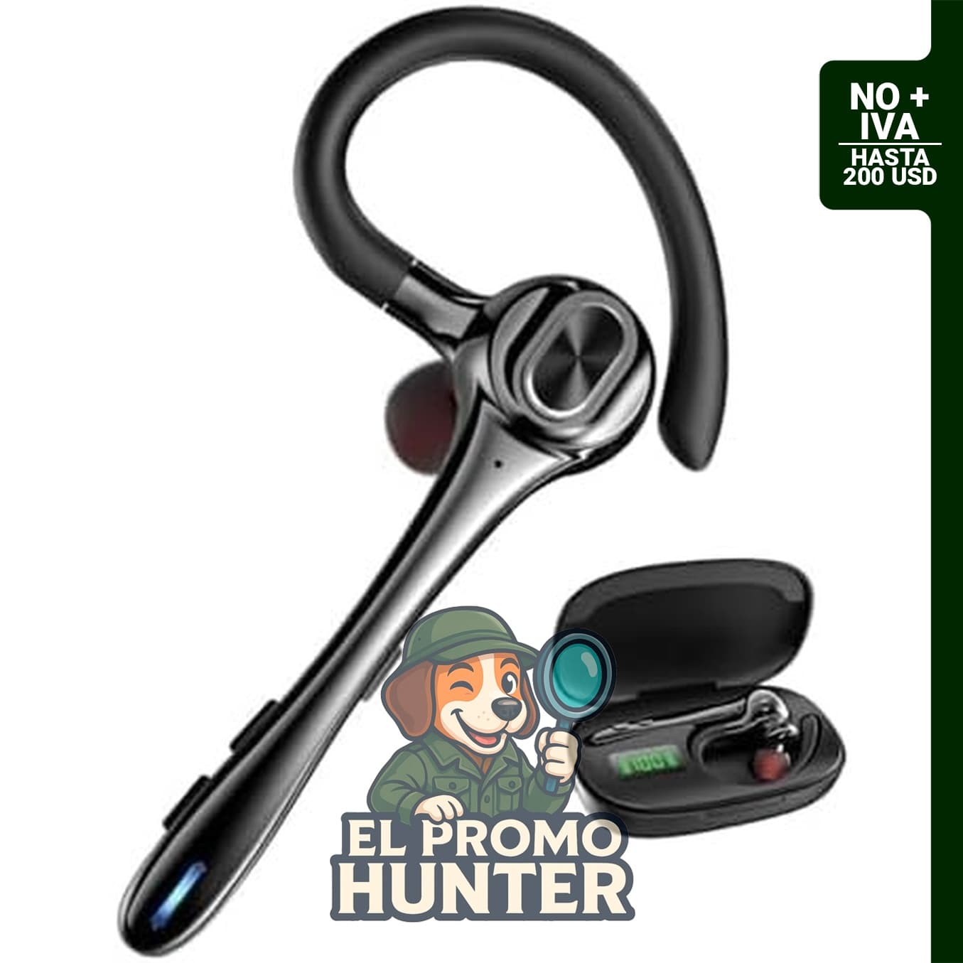 Auriculares Bluetooth inalámbricos de un solo oído con micrófono y cancelación de ruido.