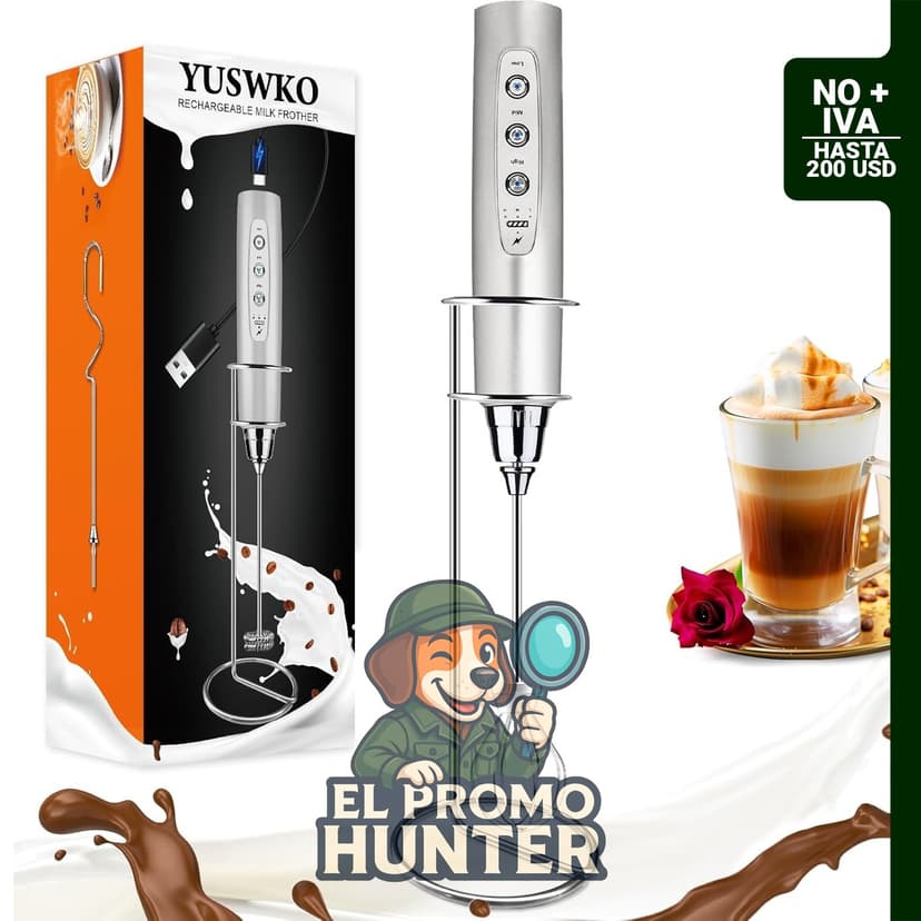 Espumador de leche recargable USB con 3 cabezas y 3 velocidades, adecuado para preparar latte, cappuccino y chocolate caliente.