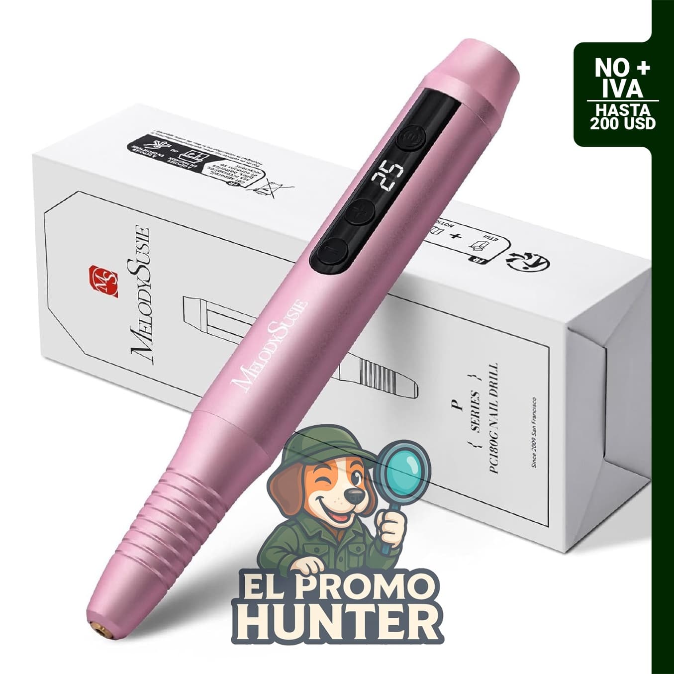Taladro de uñas inalámbrico portátil MelodySusie PC180G, 25000 RPM, con pantalla LED.