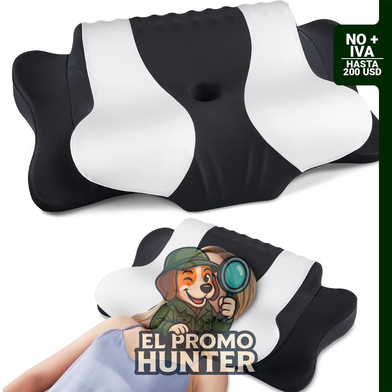 Almohada cervical ergonómica de espuma viscoelástica con doble altura para aliviar el dolor en el cuello.