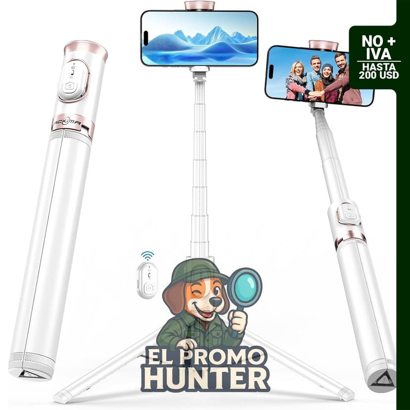 Palo de selfie trípode de 67" (170 cm) con control remoto inalámbrico, diseño compacto y extensible.