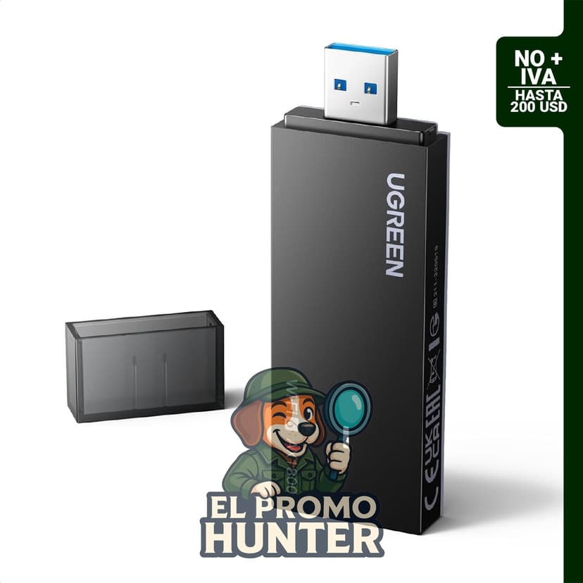 Adaptador WiFi UGREEN AX1800 para PC de escritorio, dongle USB WiFi 6 con bandas duales de 5 GHz y 2.4 GHz.
